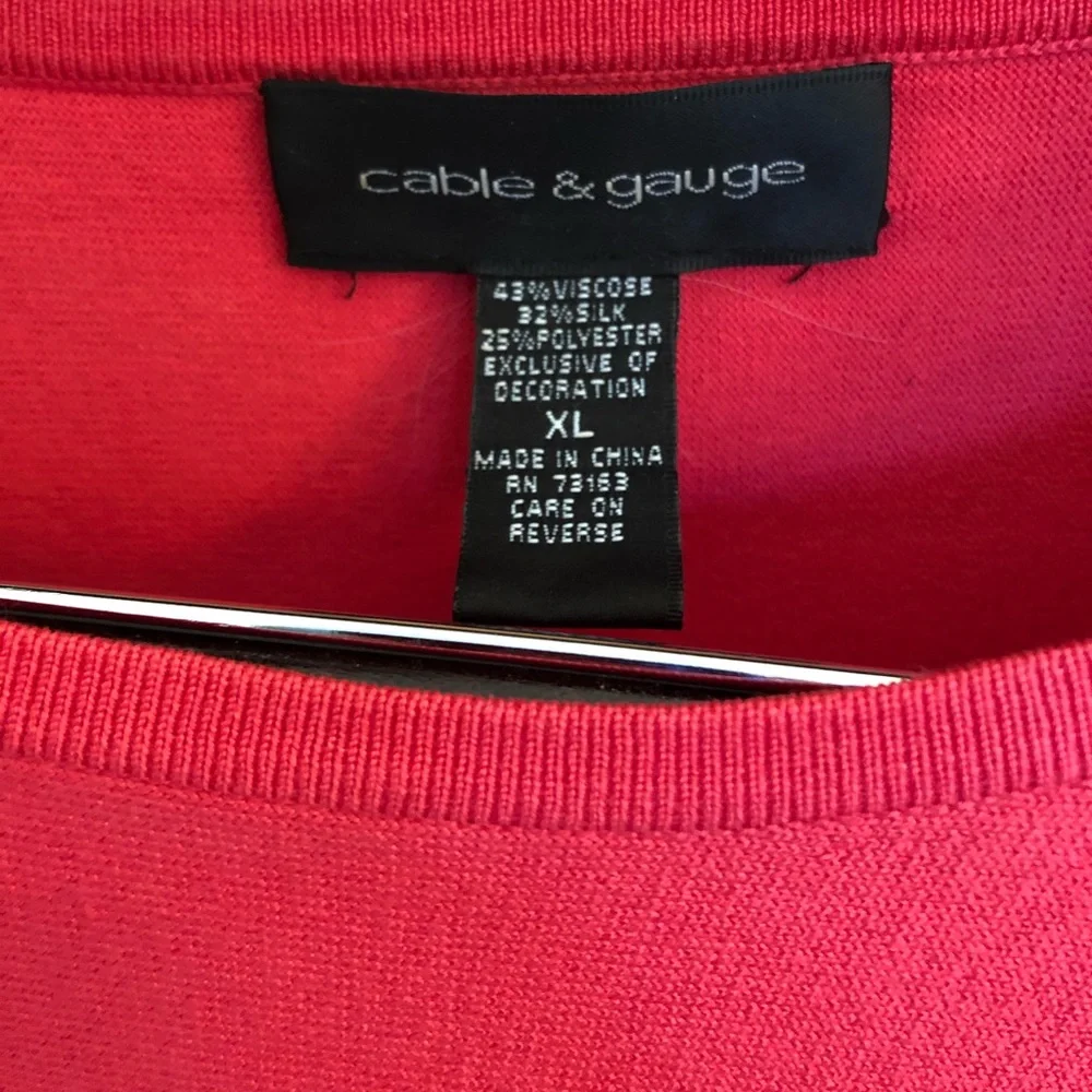 Cable & Gauge Short Sleeve Sweater Top Flutter Accents XL Coral - Picture 3 of 4